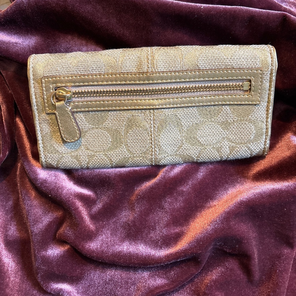Coach Gold leather and natural canvas y2k signature turn lock  wallet